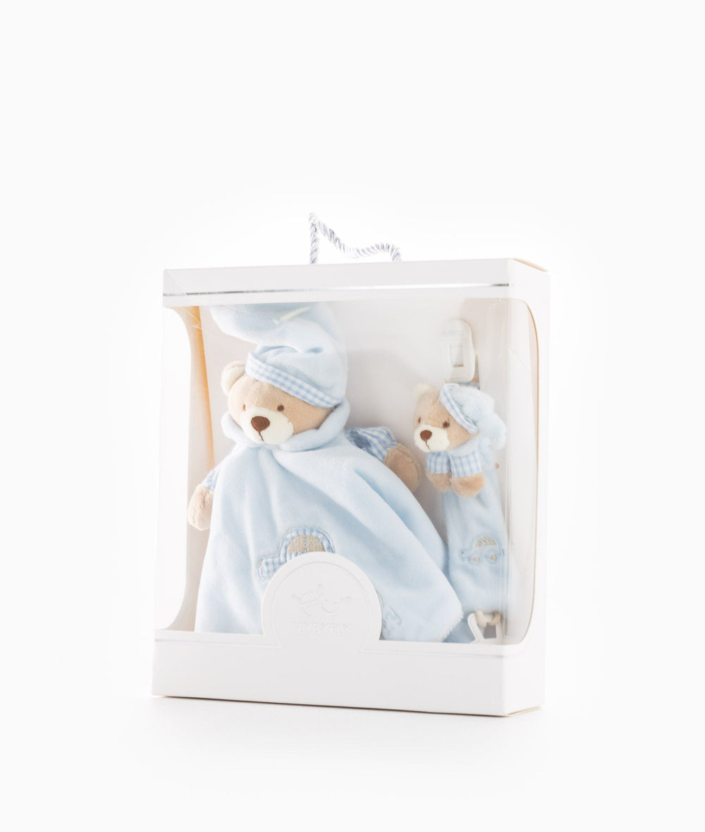 Baby Comforter & Dummy Clip Set - Blue