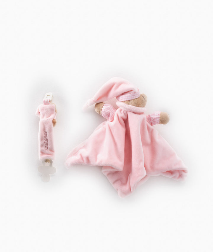 Baby Comforter & Dummy Clip Set - Pink