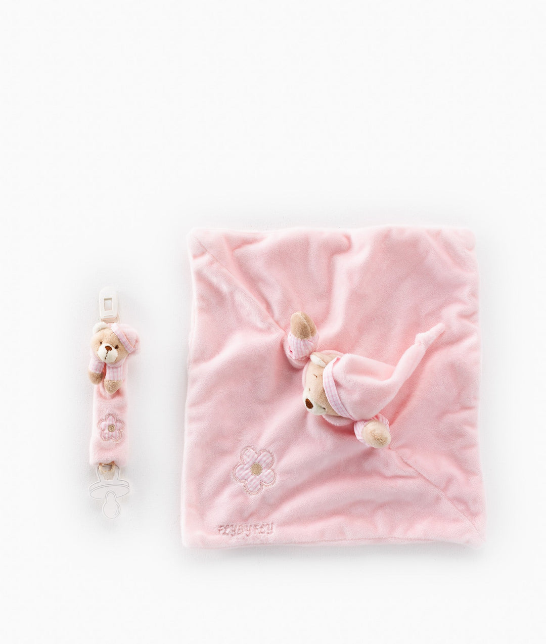 Baby Comforter & Dummy Clip Set - Pink